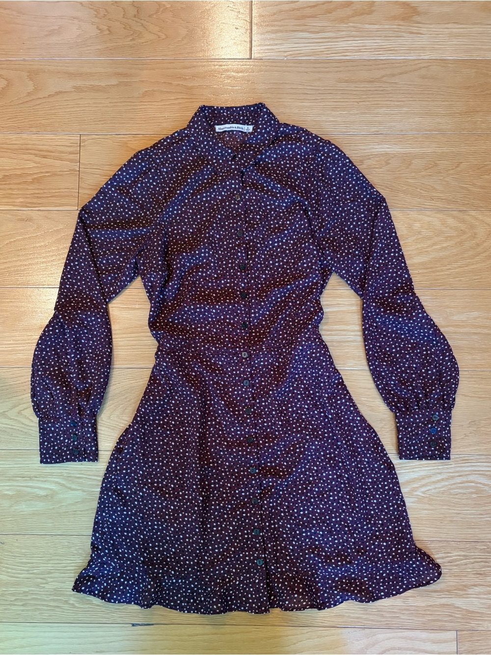 Abercrombie & Fitch Burgundy Polka-Dot Long-Sleeve Mini Shirt Dress - Size Small